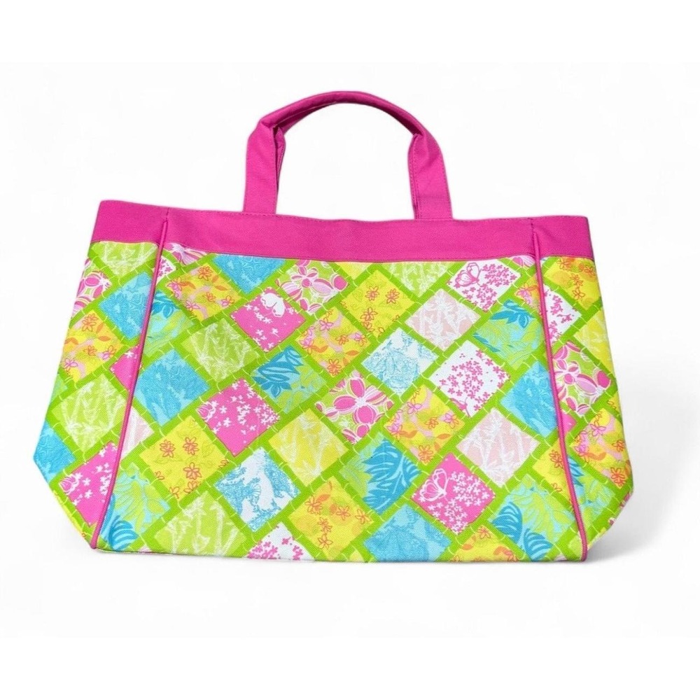 Lilly Pulitzer NWOT Large Tote Bag Pink Green Patchwork Floral
